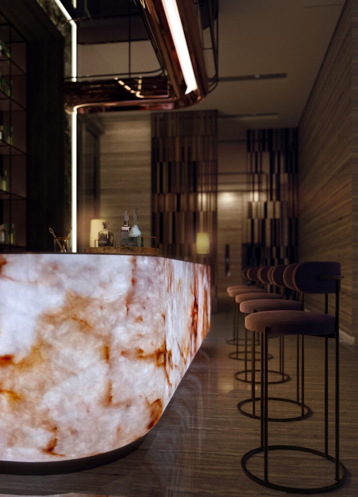 Cristallo Oro is a perfect choice for designing dazzling focal points like bar tops